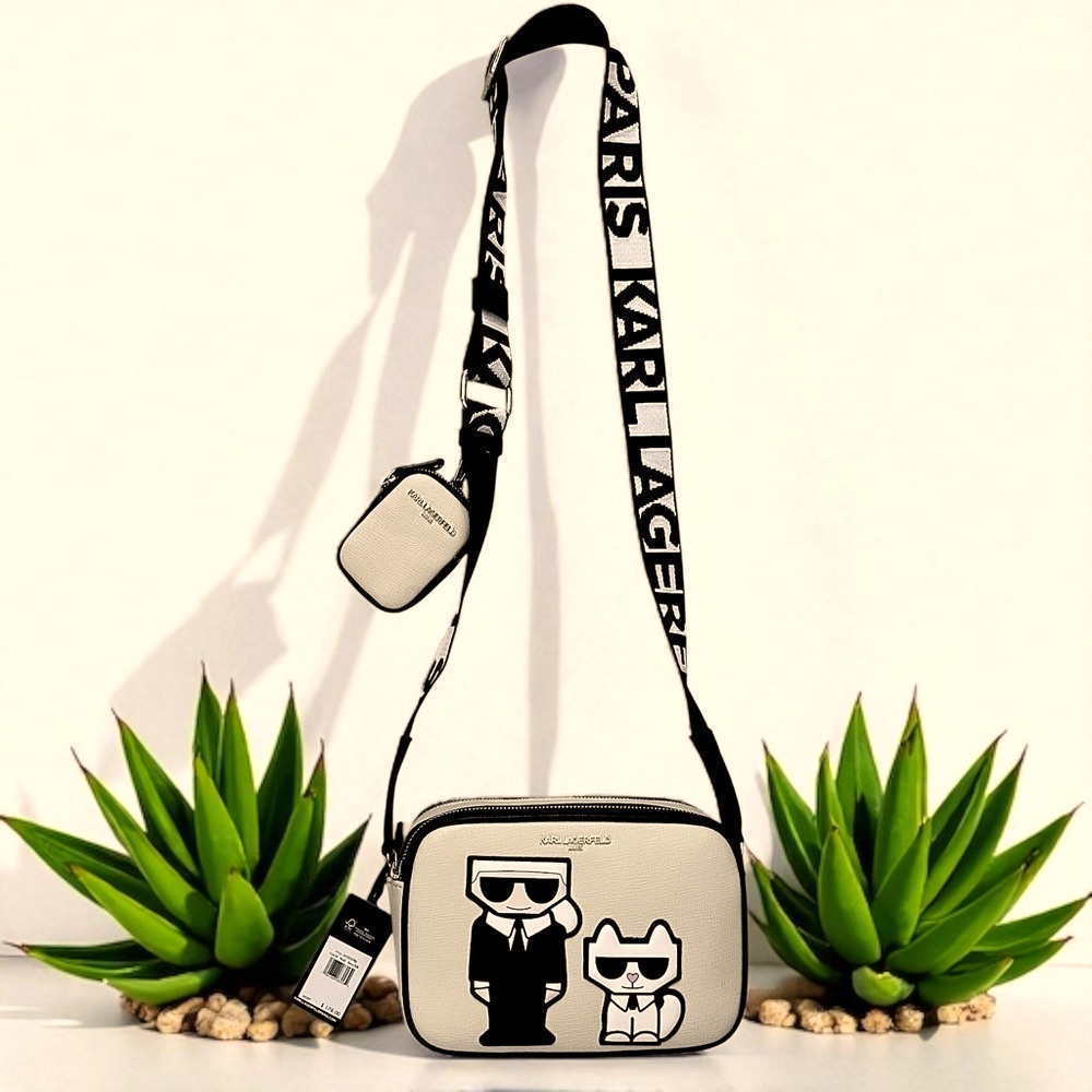 NEW Karl Lagerfeld Paris Maybelle Black & Fawn  Camera Crossbody Purse Set - Picture 12 of 16